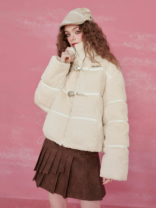 High-Neck Drawstring Toggle White Duck Down Jacket NA6826