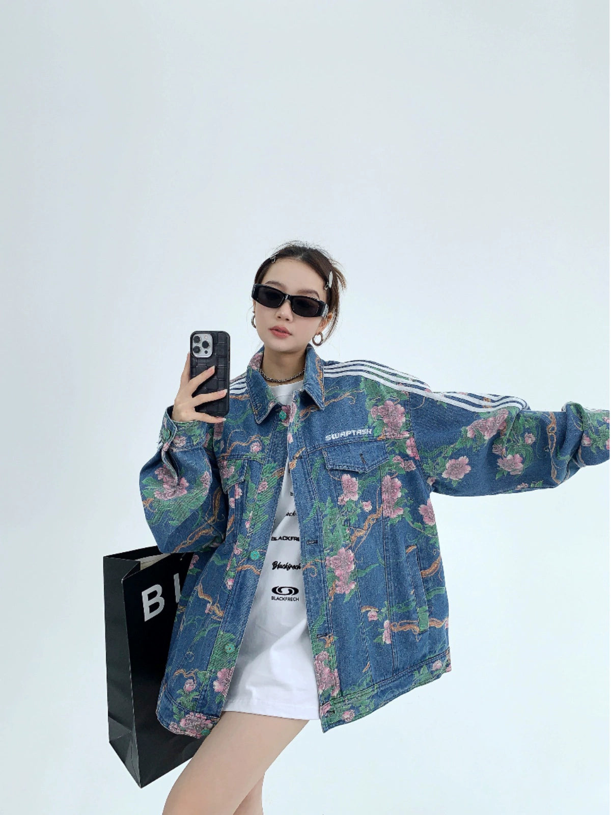 Flower Print Oversized Denim Jacket NA2790