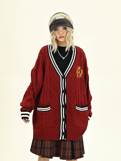 Oversize College Badge Knit Cardigan NA6257