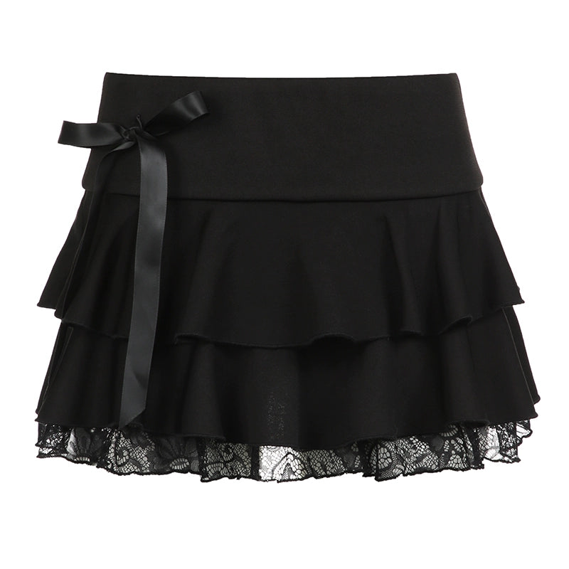 Bow Spliced Ruffle Short Skirt NA4580