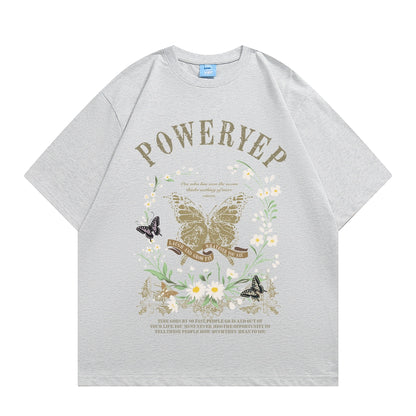 Butterfly Print Oversize Pure Cotton Short Sleeve T-Shirt NA2653