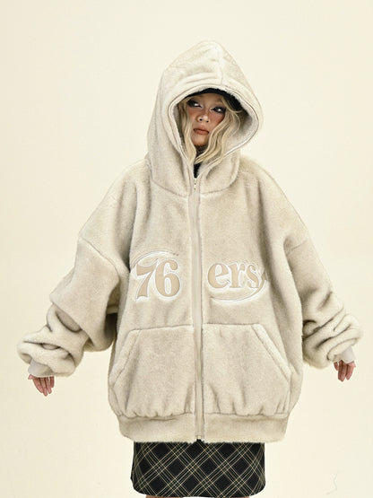 Plush Zipper Oversize Hooded Jacket NA6301