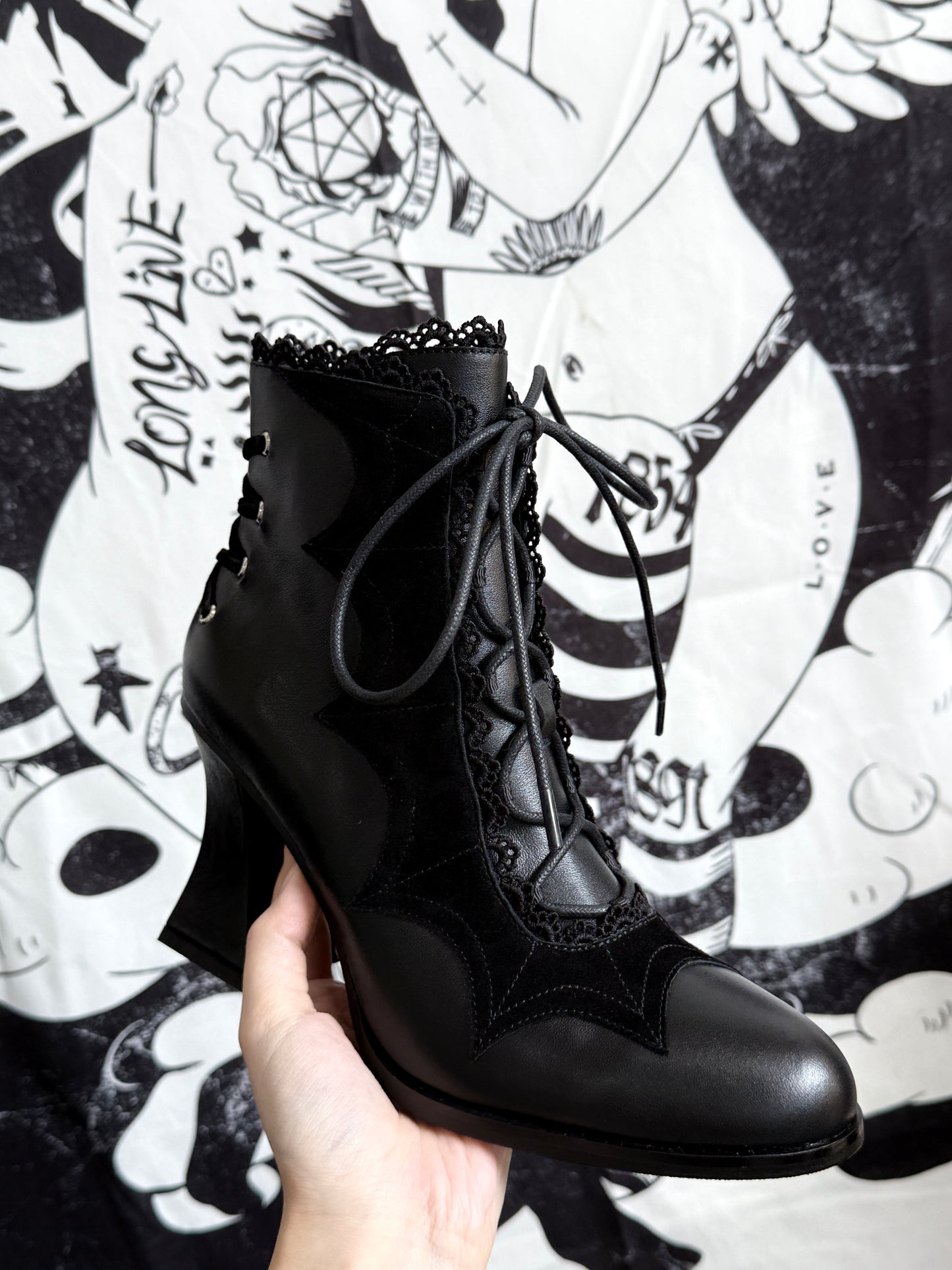 Lace Bow Purple Spider Web Ankle Boots NA8528