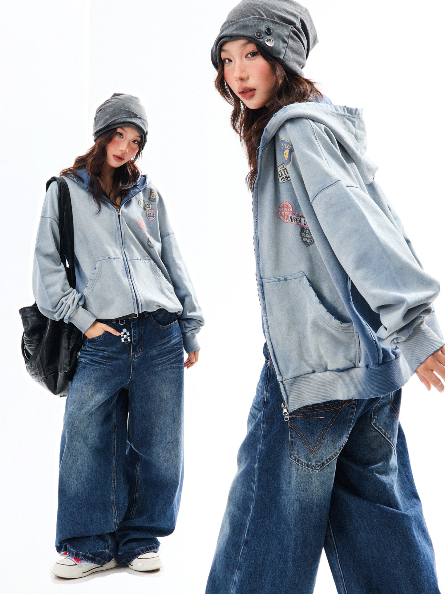 Washed Oversize Zip-Up Hoodie NA9422
