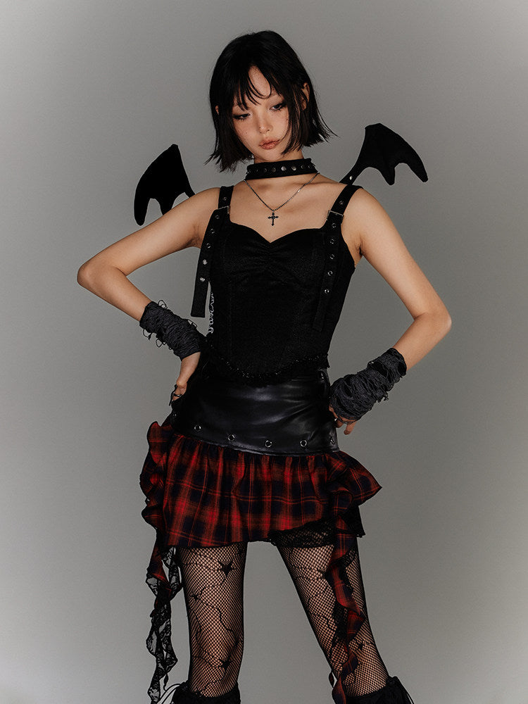 Plaid Ruffle Asymmetrical Short Skirt NA9231