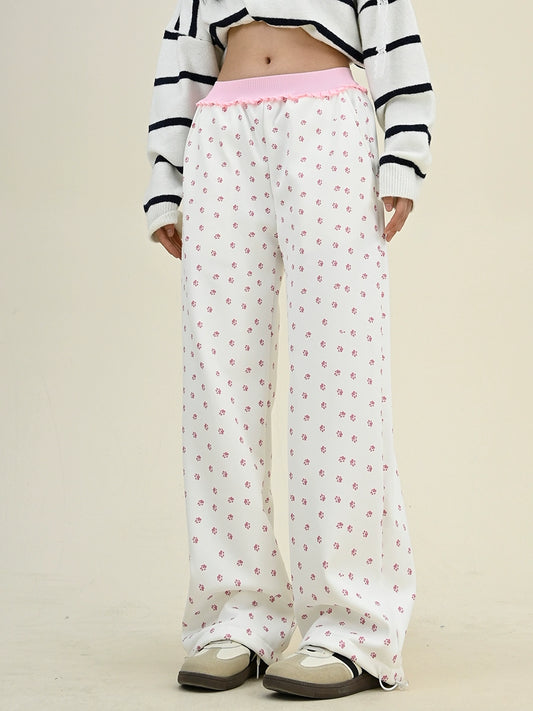 Oversize Allover Cat Paw Print Wide-Leg Pants NA6298