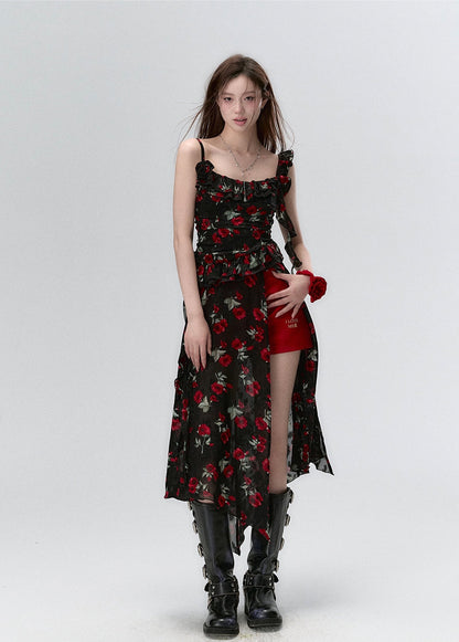 Detachable Strap Floral Long Dress NA4866