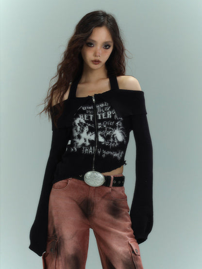 Off-Shoulder Halter Slim Knit Sweater NA8921