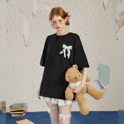 Bow Print Oversize Short Sleeve T-shirt NA3551