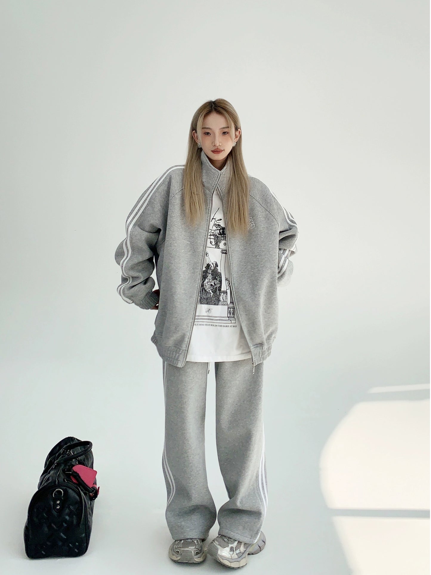 Thick Stand Neck Sporty Sweatshirt &amp; Pants Setup NA2831