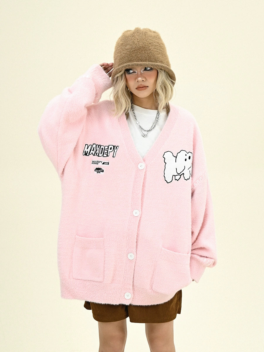 Oversize Mohair Puppy Knit Cardigan NA6260