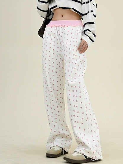 Oversize Allover Cat Paw Print Wide-Leg Pants NA6298