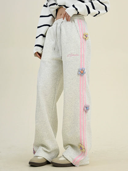 3D Flower Fleece Wide-Leg Sweatpants NA6299