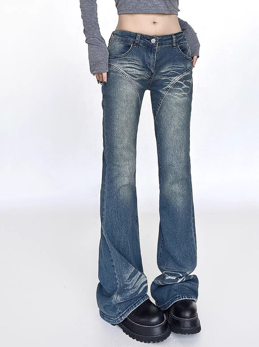 Washed Low Waist Micro Flare Denim Jeans NA4621