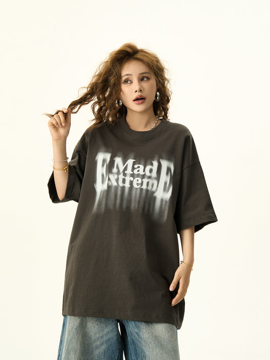 Smoke Letter Print Design Short Sleeve T-shirt NA3153