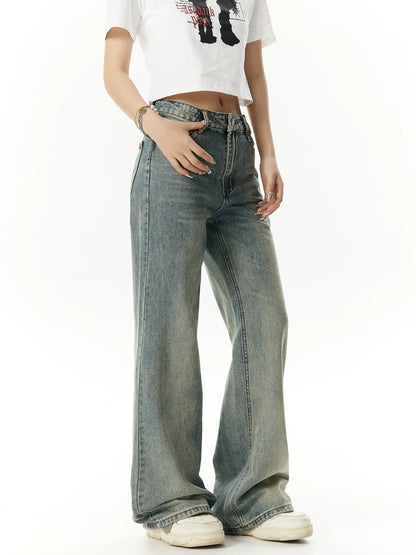 Washed Wide-Leg Straight Denim Jeans NA2993