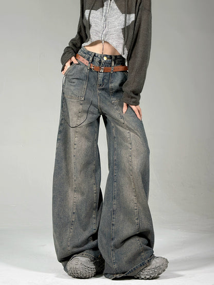 Washed Wide Leg Denim Jeans NA2894