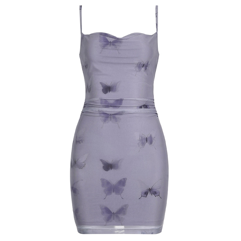 Butterfly Mesh Print Camisole Dress NA4503