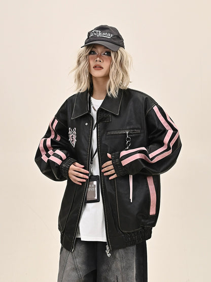 Side Stripe PU Leather Jacket NA6370