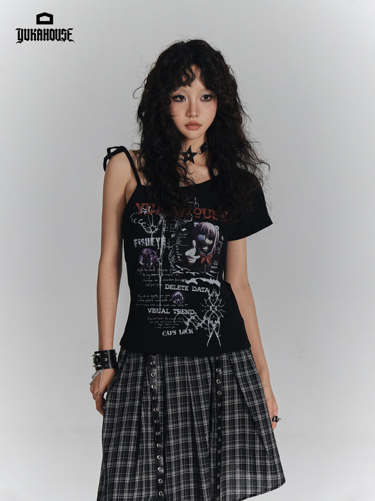 Off-Shoulder Graphic Print Slim Short Sleeve T-Shirt NA9237