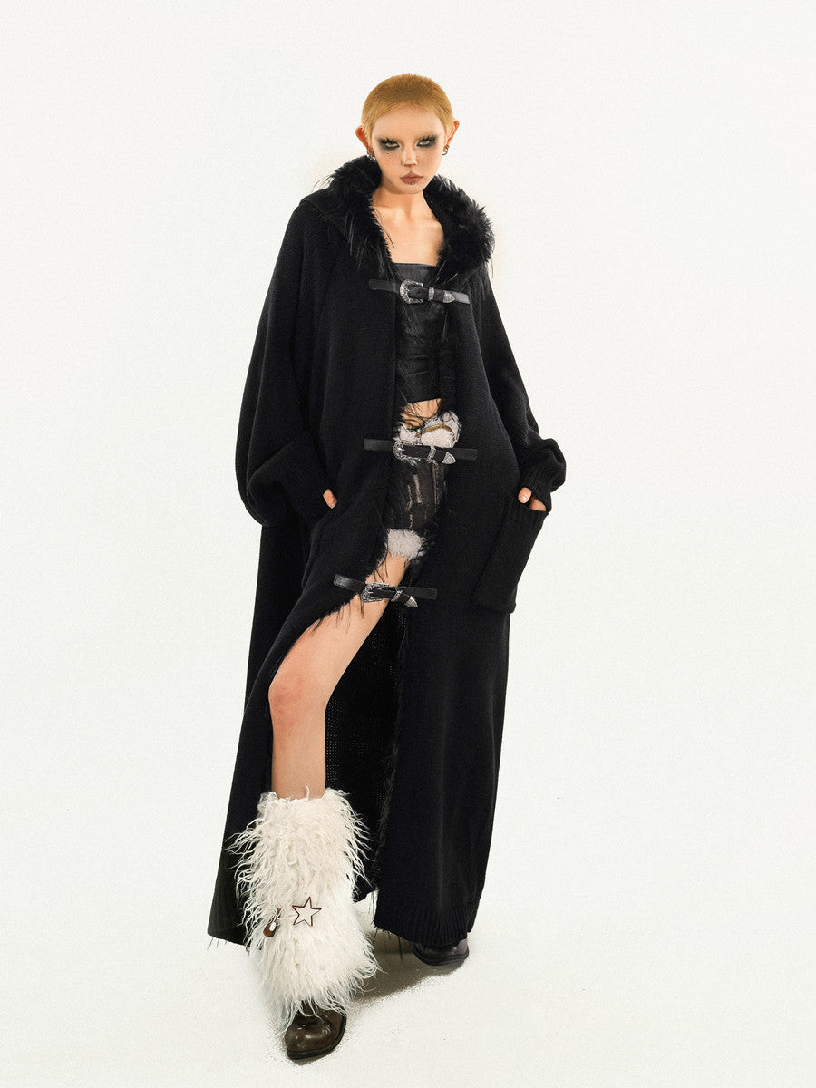Fake Fur Collar Oversize Knit Coat NA8633