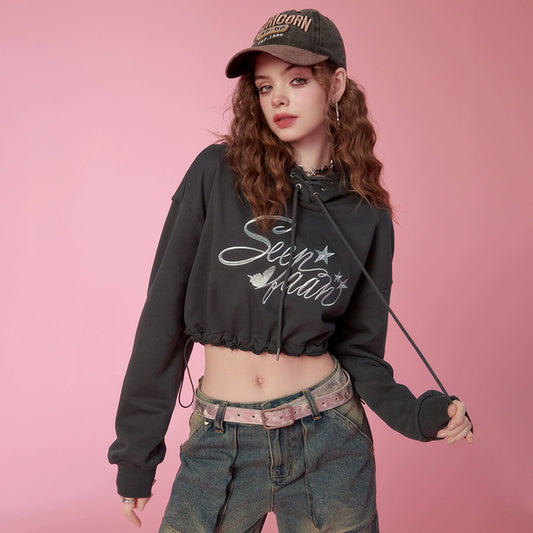 Letter Design Cropped Hoodie NA6762