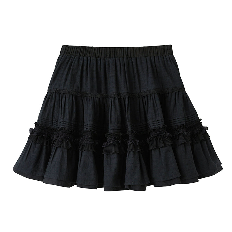 High Waist Jacquard Lace Fluffy Short Skirt NA5398