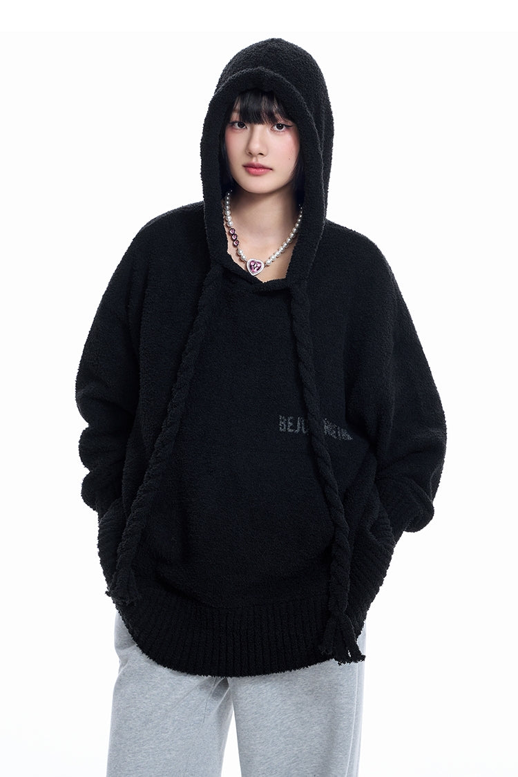 Drawstring Soft Knit Pullover Hoodie WN9787-W