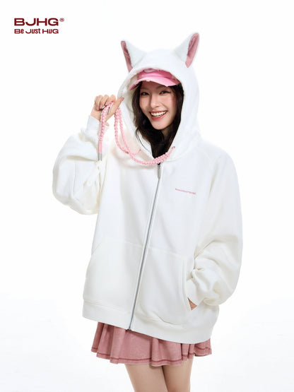 Ear Fleece Oversize Zipper Hoodie NA6088