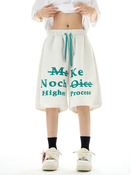 Letter Print Wide Leg Short Sweatpants NA3112