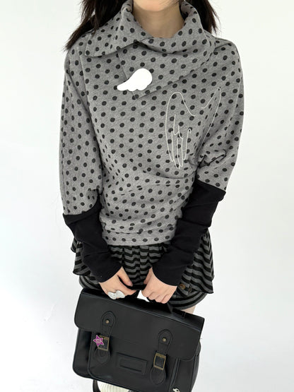 Asymmetric Polka Dot Fitted Long Sleeve T-Shirt NA9293