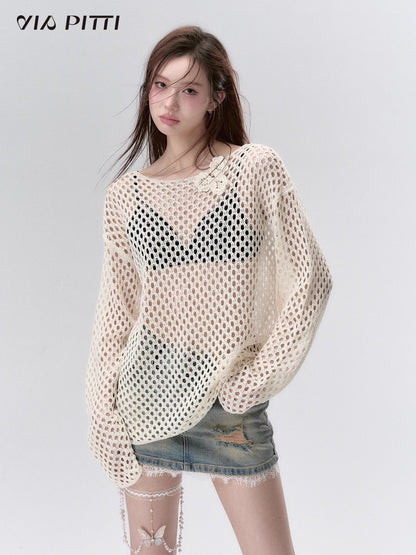 Mesh Long Sleeve Knit Top NA5090