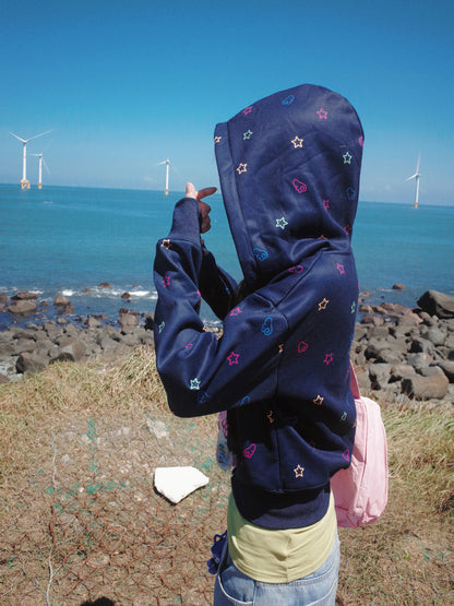Star Print Fleece Zipper Hoodie NA9306
