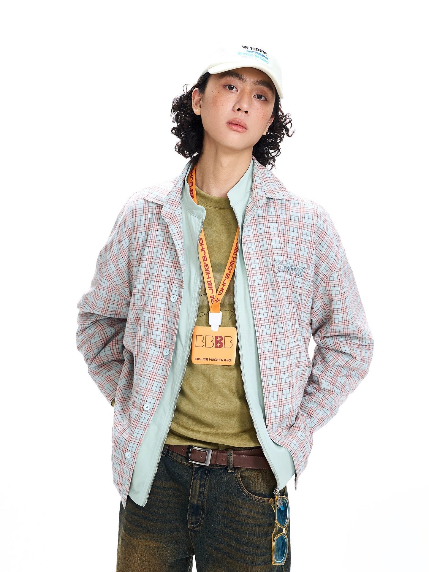 Plaid Fake Layered Long Sleeve Shirt Jacket NA6075