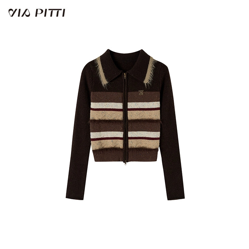 Striped Wool Knit Zipper Cardigan NA4694