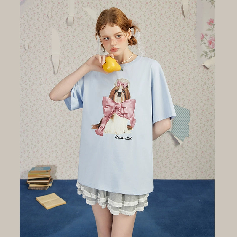 Dog Print Oversize Short Sleeve T-shirt NA3260