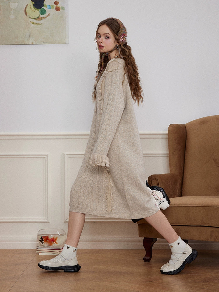 Textured Twist Knit Long Sleeve Loose Dress NA6870