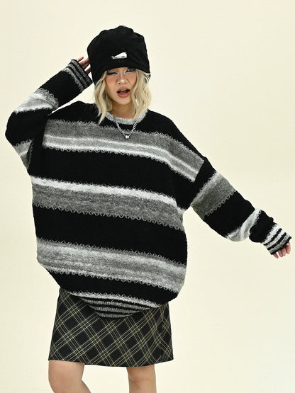 Striped Round Neck Oversize Knit Sweater NA6245