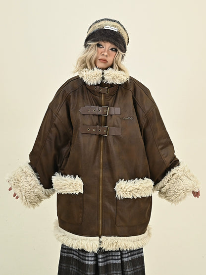 Reversible Fake Fur PU Leather Jacket NA6385