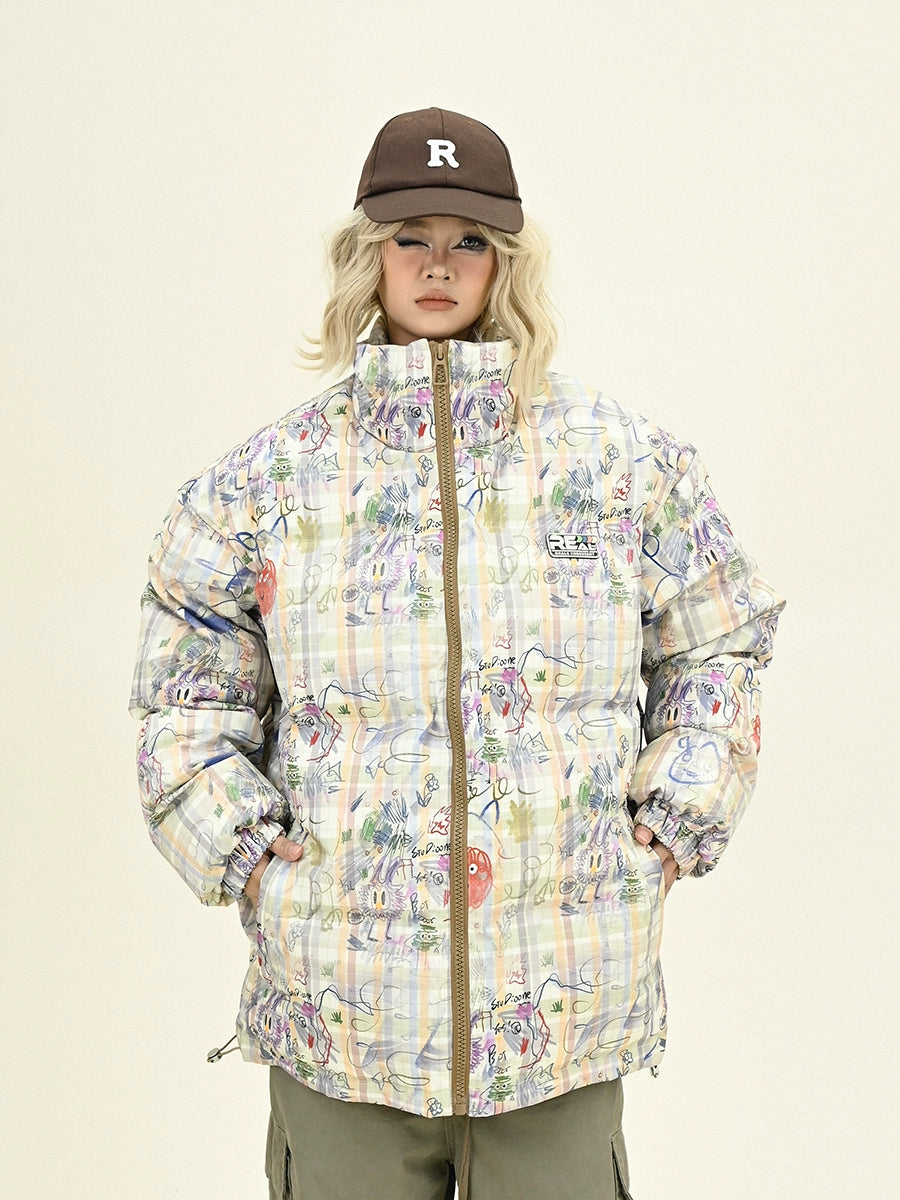 Graffiti Design Oversize Puffer Jacket NA6195