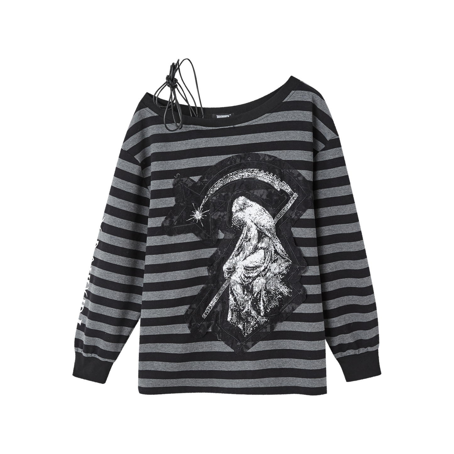 Off-Shoulder Drawstring Stripe Oversize Long Sleeve T-Shirt NA8885