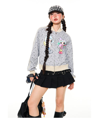 Star Print Stand Neck Zip-Up Jacket NA9411