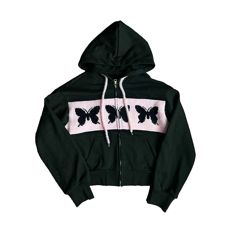 Zipper Knit Butterfly Design Hoodie NA6068