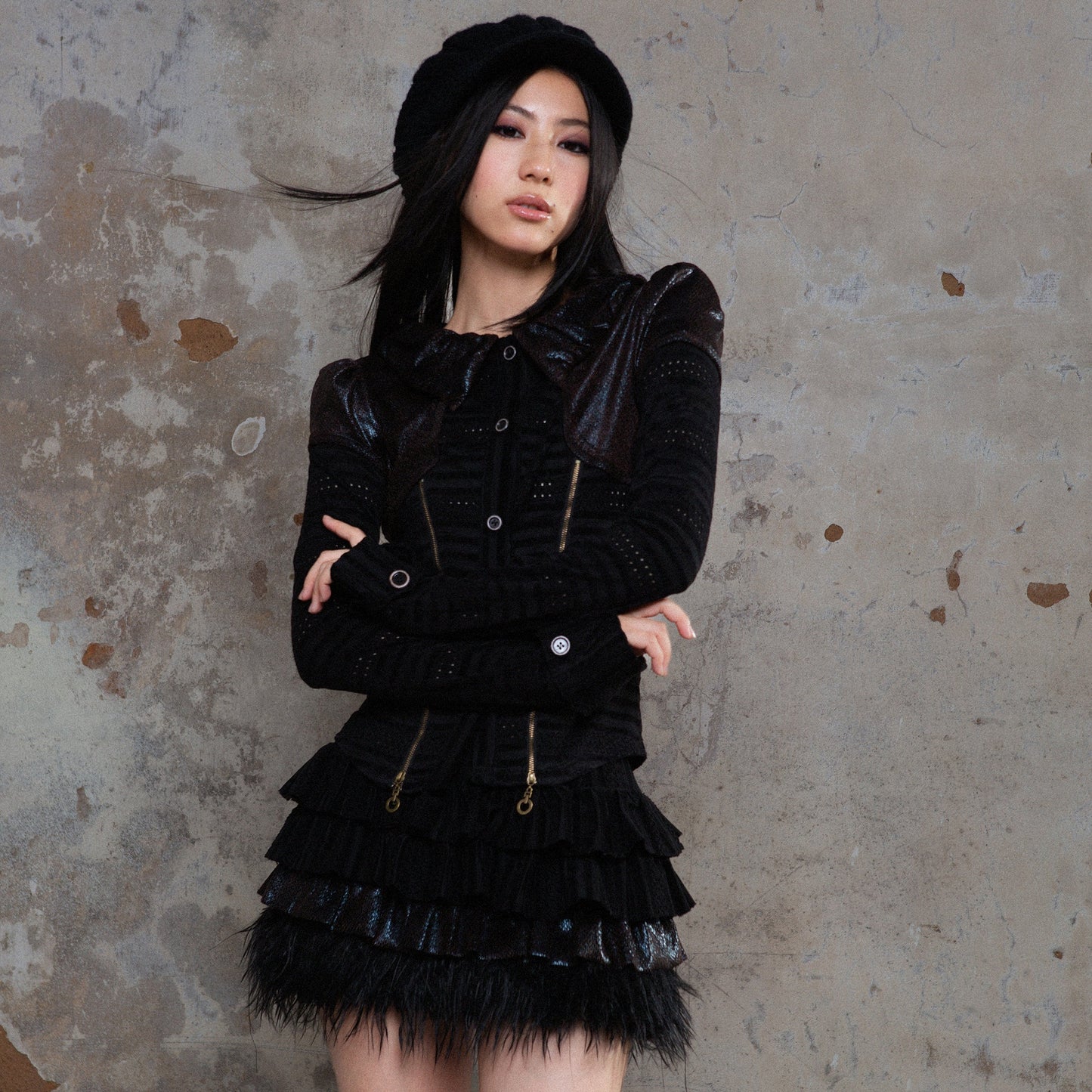 Multi-Layered Patchwork Fake Fur Cake Skirt NA8352