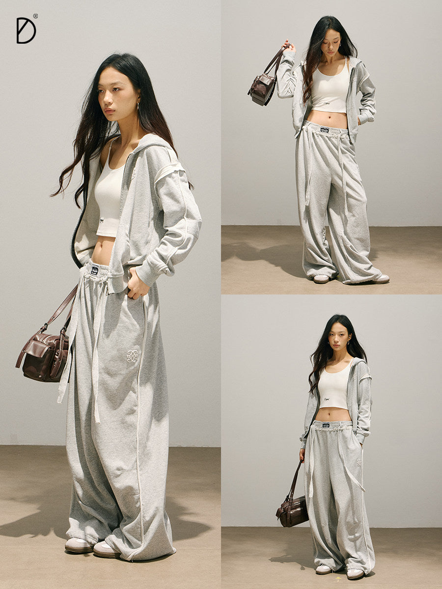Plain Zip Hoodie & Drawstring Wide Leg Sweatpants Setup NA8940