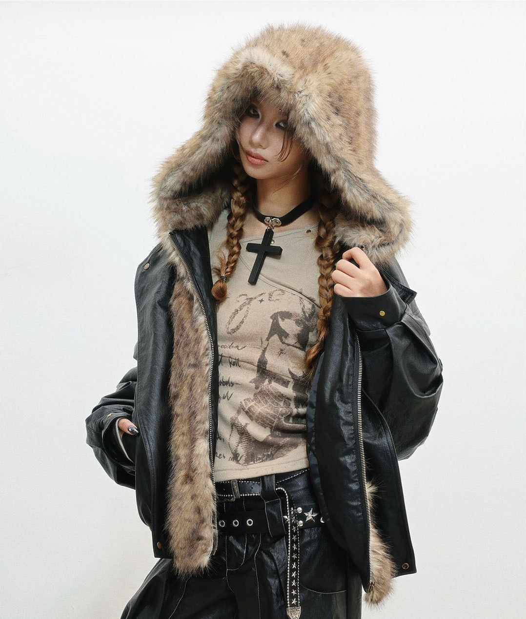 Fur Patchwork Thick PU Leather Jacket NA8562