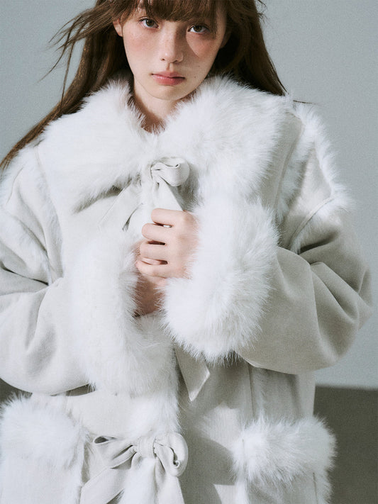 Bow Detail Fake Fur Trimmed Coat NA8825