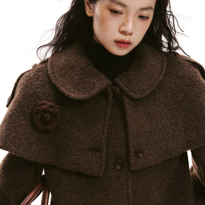 Cape Collar & Flower Detail Belted Coat NA8864