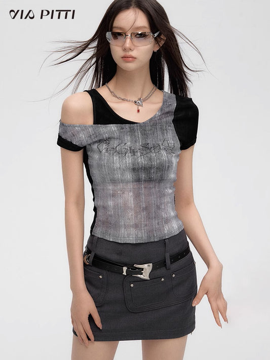 Splicing Design Fake Layered Short Sleeve T-shirt NA4902