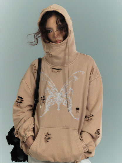 Damage Washed Graphic Design Pullover Hoodie NA8904